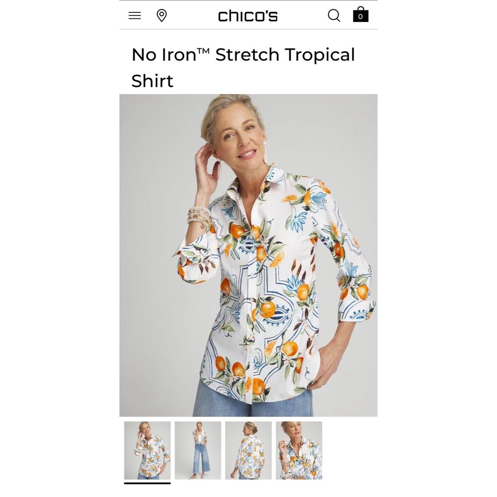 Chico's Island Oranges Tile Button Down Shirt